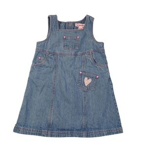 VTG Just Friends Toddler Girl's Denim Jumper‎ 4T Hearts Pockets 90s Girlhoodcore